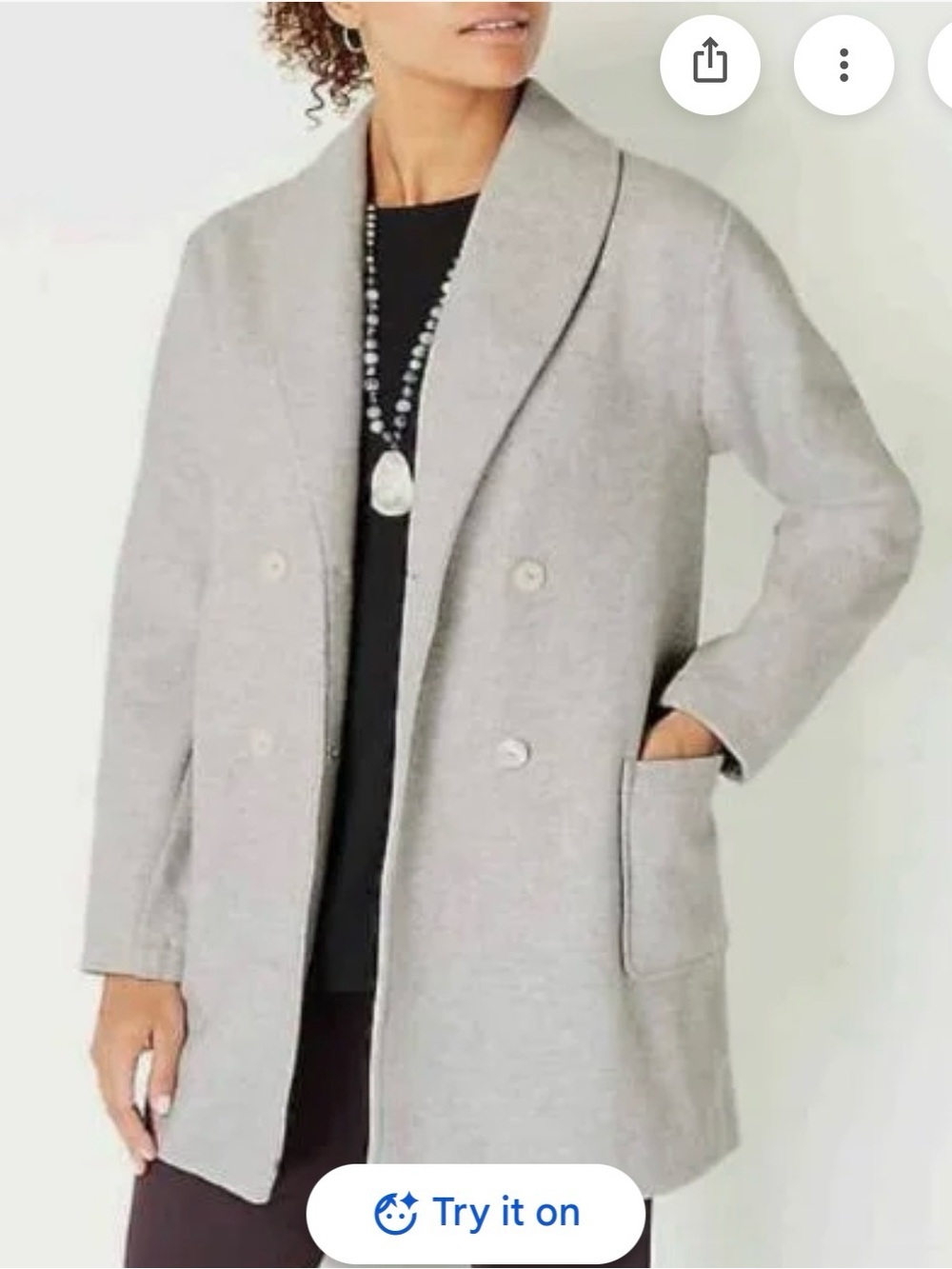 Light Gray Double-Breasted Shawl Collar Pea Coat